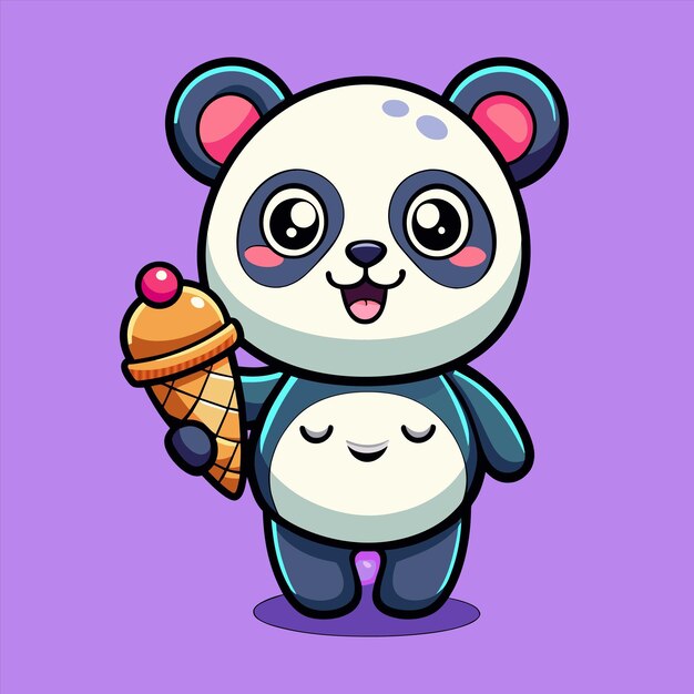 una imagen de dibujos animados de un panda sosteniendo un cono de helado