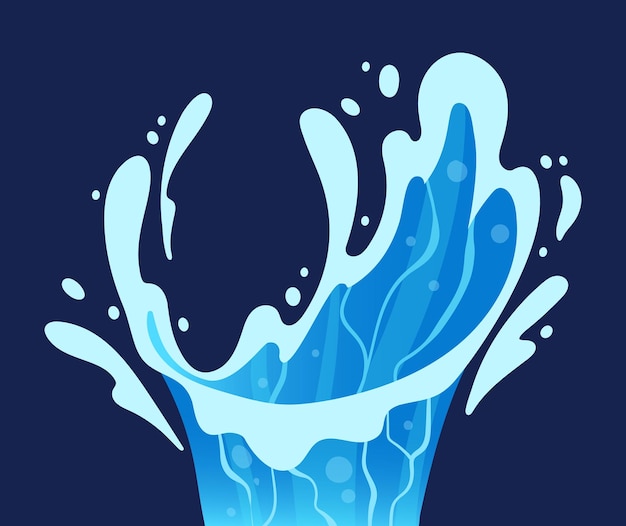 Imagen de dibujos animados de salpicaduras de agua Flujo de agua líquida azul Flujo transparente de agua salpicada Ilustración vectorial plana Elemento de salpicadura de agua