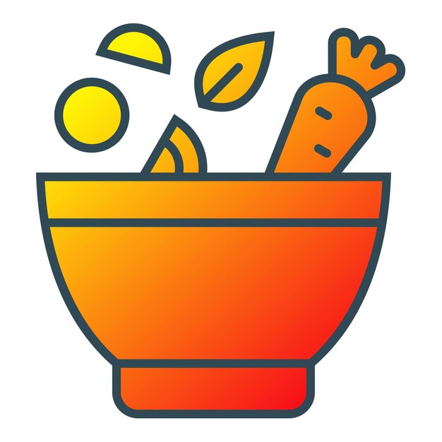 Una imagen de dibujos animados de un tazón de verduras y una zanahoria