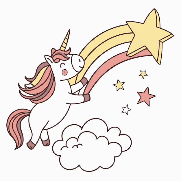 una imagen de dibujos animados de un unicornio con un arco iris en el fondo