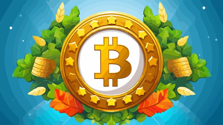 Vector imagen de dibujos animados vectoriales de la corona del símbolo ganador de bitcoin
