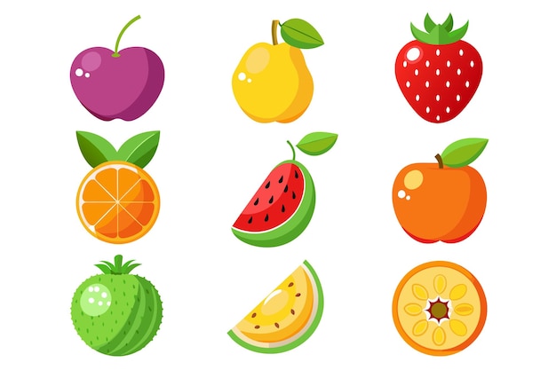 una imagen de diferentes frutas, incluidas fresas, naranjas y limones