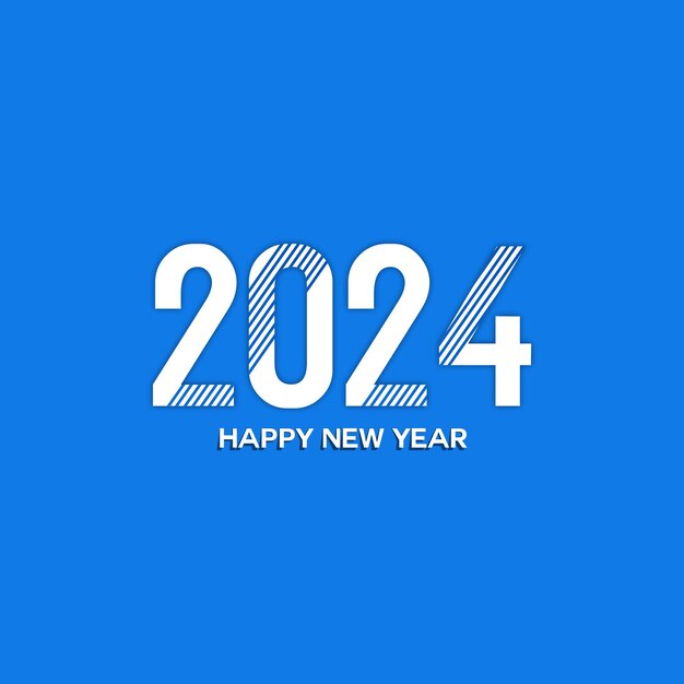 imagen de diseño gráfico de un fondo azul con texto blanco que dice 2024 Feliz Año Nuevo