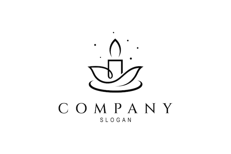 Imagen de diseño de ilustración de logotipo de vela con flor de loto