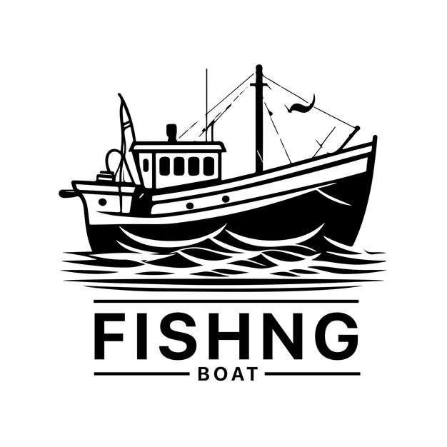 Imagen del diseño del logotipo del barco de pesca para el transporte marítimo y el vector del logotipo del barco de barcaza ilustración vectorial