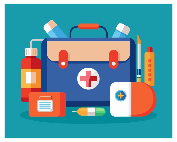 Vector una imagen de un dispositivo médico con suministros médicos y equipos médicos
