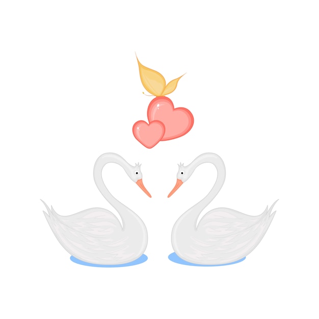 imagen de dos cisnes amorosos con corazones