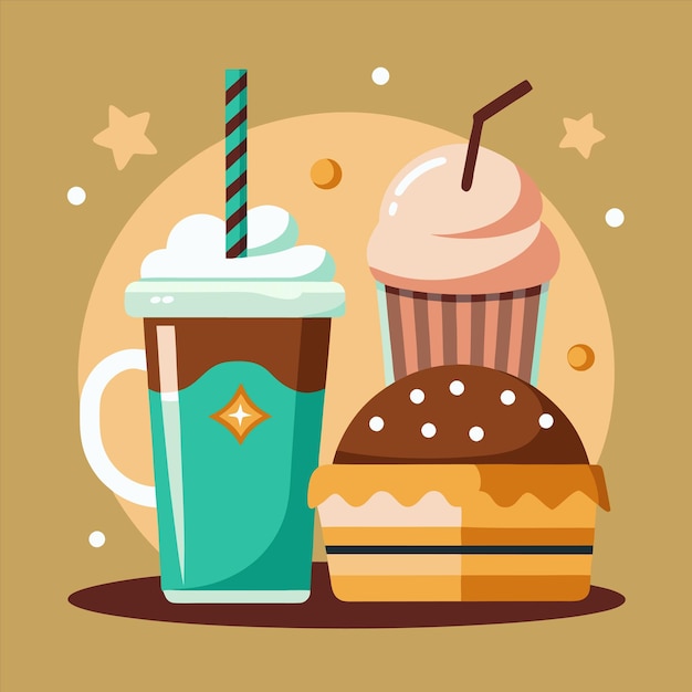 una imagen de dos cupcakes y una taza de café