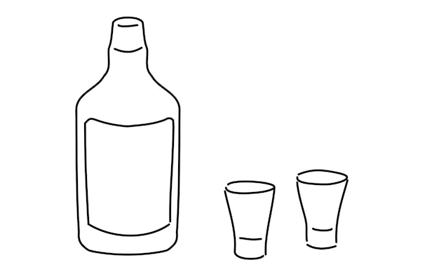 Imagen de dos personas bebiendo whisky en un vaso de shot ilustración de dibujo de línea simple