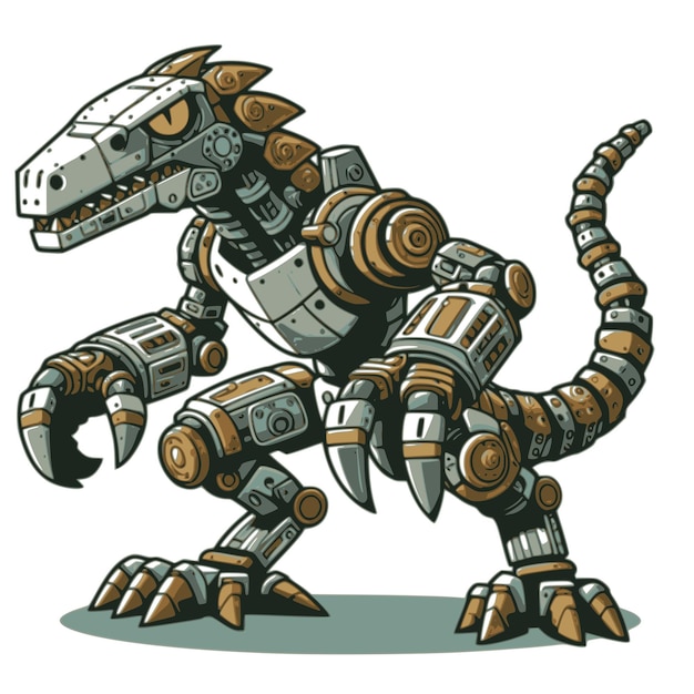 una imagen de estilo de dibujos animados de un lagarto mecánico con fondo blanco