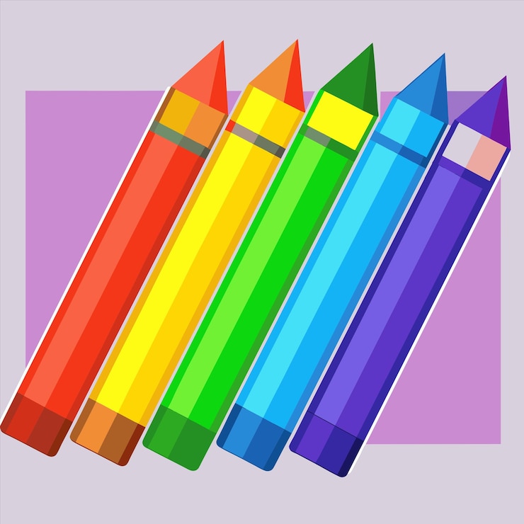 Vector una imagen de una fila de lápices de color con un fondo púrpura