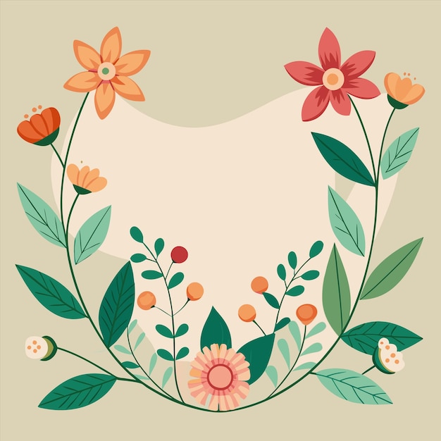 una imagen de flores y hojas con un círculo alrededor de la parte superior