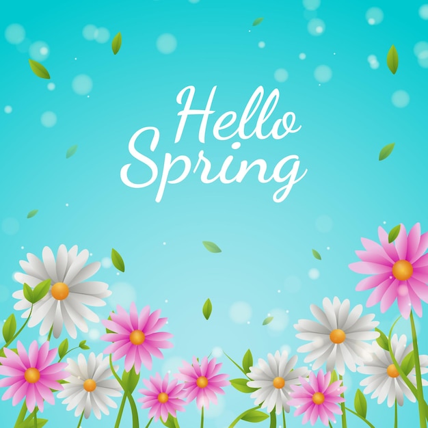 una imagen de flores con las palabras hola primavera