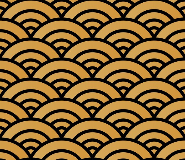 Imagen de fondo de patrón transparente dorado de estilo japonés onda redonda de curva cruzada