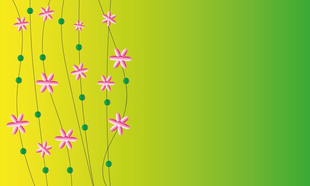 imagen de fondo de la tarjeta de felicitación líneas curvas con flores rosas, espacio verde degradado amarillo para texto
