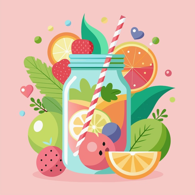 Vector una imagen de un frasco con frutas y fresas en él