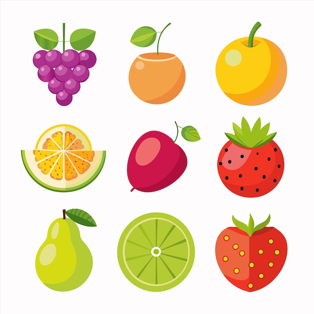 una imagen de frutas y bayas con una imagen de una fresa