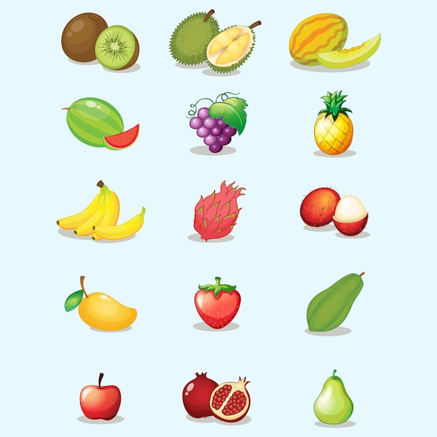 una imagen de frutas, incluida una que dice frutas