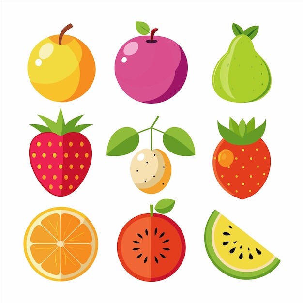 una imagen de frutas, incluidas las fresas, las fresas y las naranjas