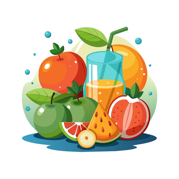 una imagen de frutas y jugo con las palabras frutas y agua en ella