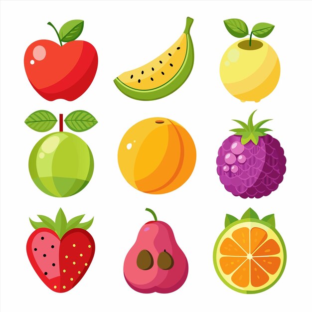 una imagen de frutas y verduras con la palabra fruta escrita