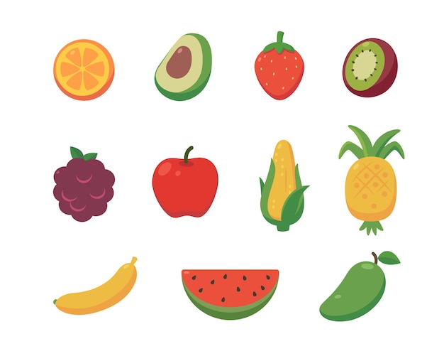 una imagen de frutas y verduras con las palabras fruta en ella