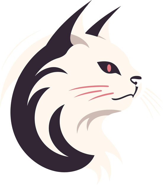 una imagen de un gato con un ojo rojo y una cabeza de gato blanco y negro