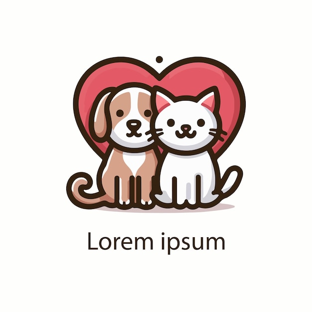 una imagen de un gato y un perro con un corazón en él