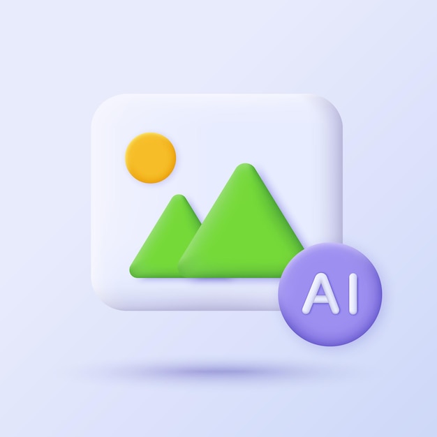 Imagen generada por el icono 3D de la IA Diseño de iconos 3D minimalista del concepto de tecnología de inteligencia artificial Idea e innovación en aprendizaje automático Ilustración vectorial