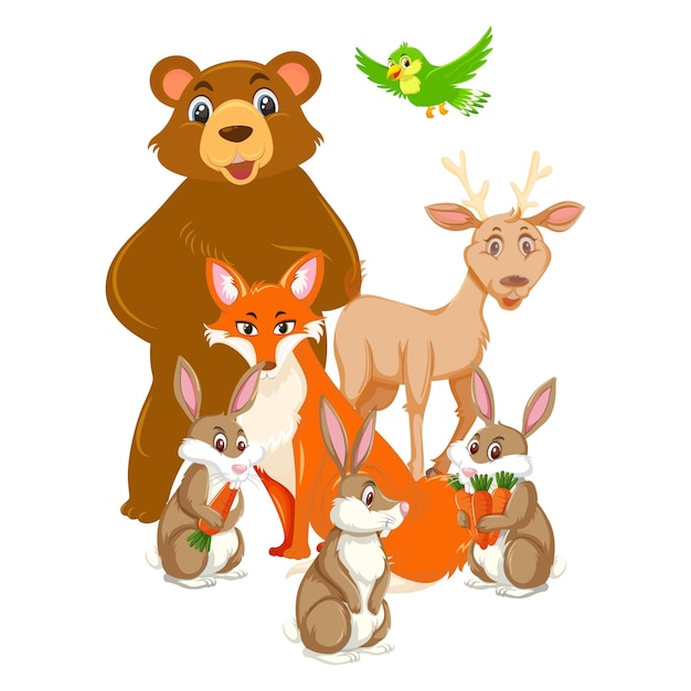 una imagen de un grupo de animales con un pájaro verde en la espalda