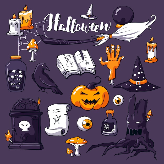 Imagen de halloween en violeta con letras de halloween