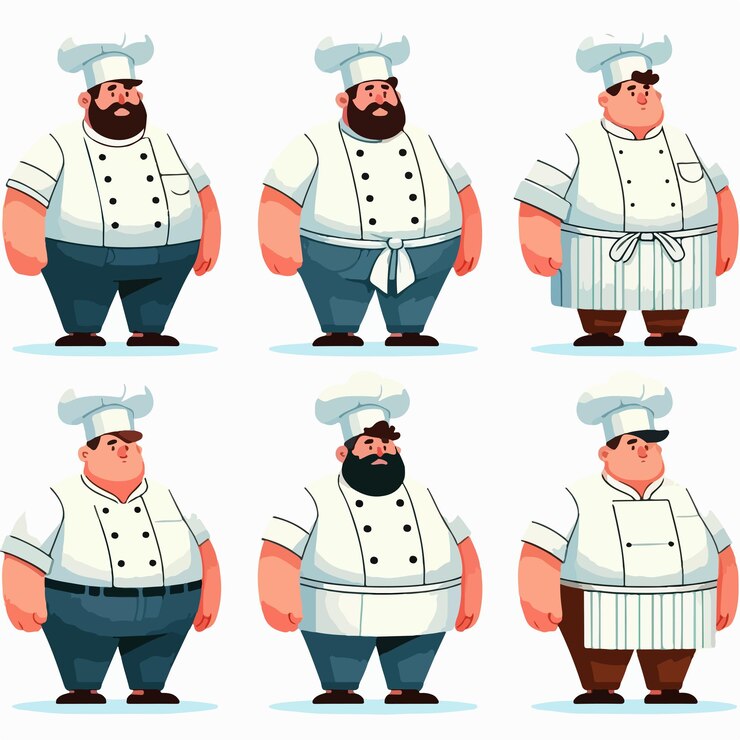 Vector imagen de un hombre gordo con diferentes ropas y actividades