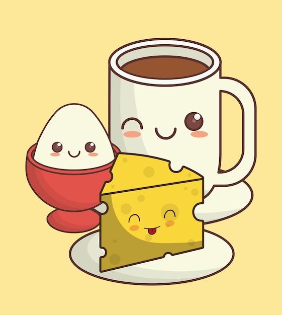 Imagen de icono de comida kawaii de desayuno