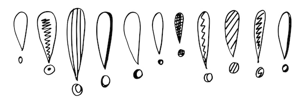 Imagen del icono de signo de exclamación en estilo doodle sobre fondo blanco