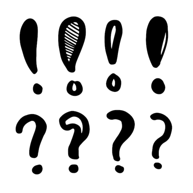 Imagen del icono del signo de interrogación y el signo de exclamación en fondo blanco