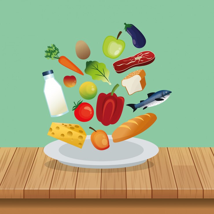Vector imagen de los iconos de alimentos saludables surtidos