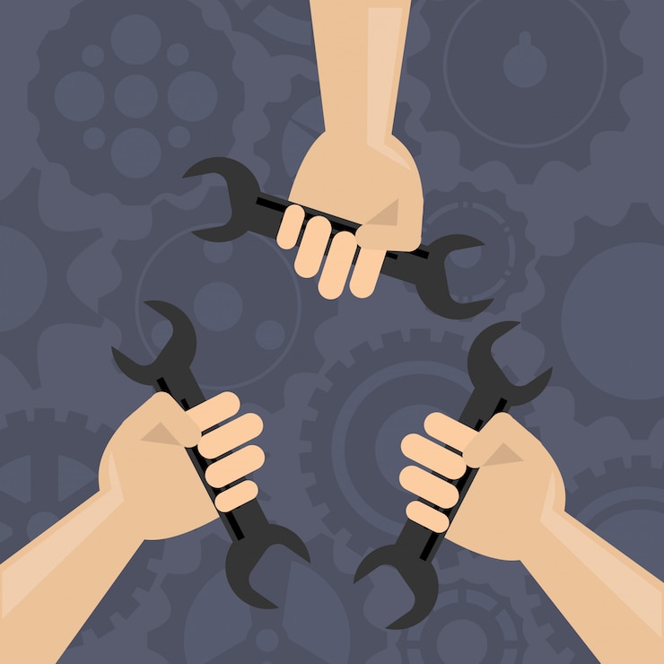 Vector imagen de los iconos relacionados con el trabajo en equipo