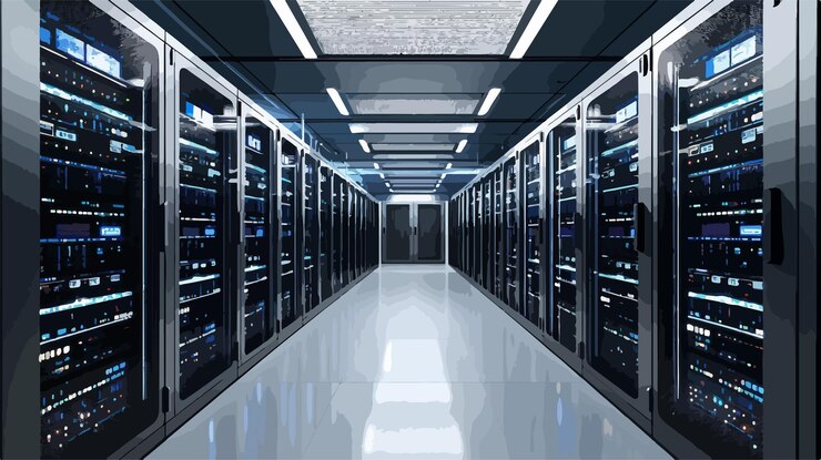 Vector imagen de información del sistema del centro de datos de computadoras de ángulo ancho