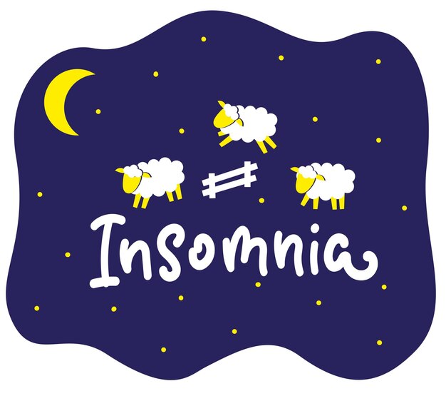 Imagen de insomnio luna nocturna y ovejas de dibujos animados lindo saltando sobre la cerca