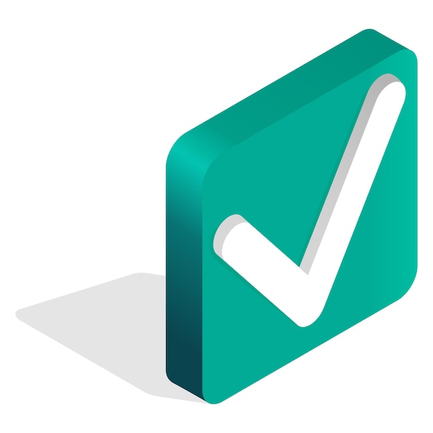 Imagen isométrica del icono de marca de verificaciónIcono verde que indica SíObjeto aislado sobre un fondo blanco