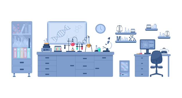 Vector imagen del laboratorio científico con varios equipos.