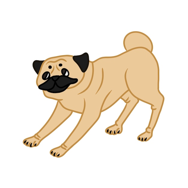 Imagen de lindo pug juguetón sobre fondo blanco Ilustración vectorial