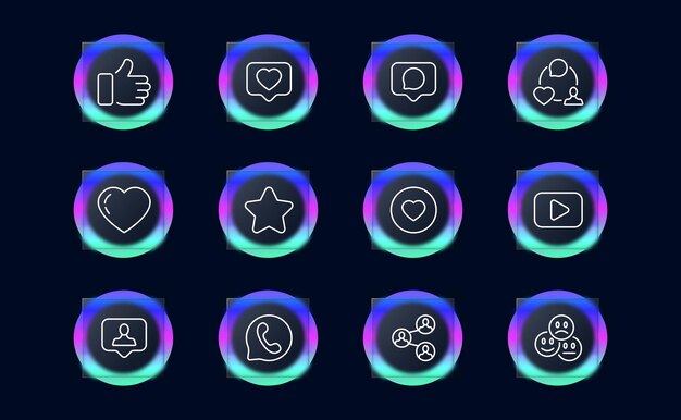 Imagen de línea de retroalimentación ajustada A mi gustan los favoritos video alojamiento contactos pulgares hacia arriba emojis suscriptores estilo Glassmorphism icono de línea vectorial para negocios y publicidad