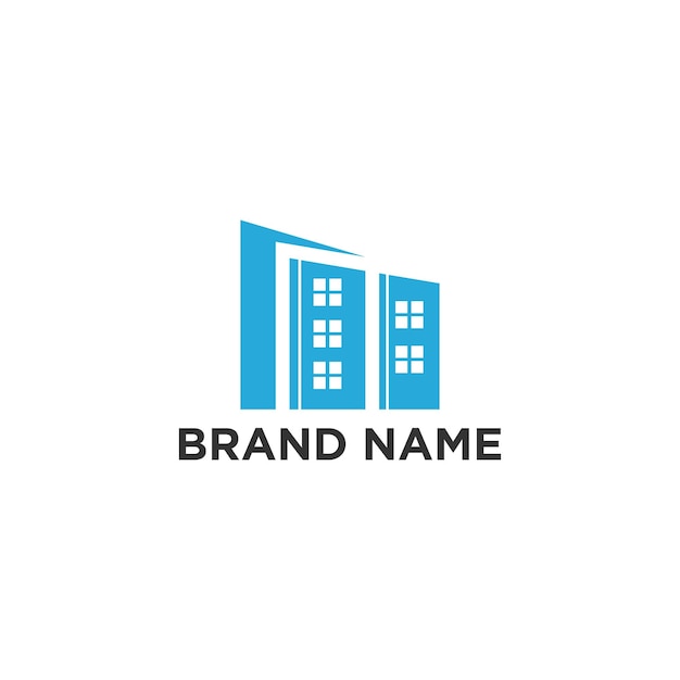 Imagen del logotipo de bienes raíces azul en fondo blanco diseño de logotipo de vector plano elementos de plantilla para Const