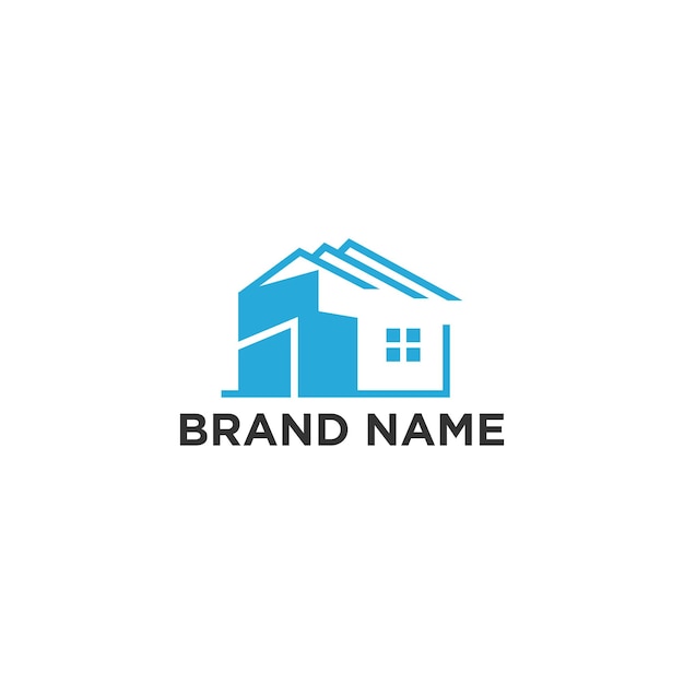 Imagen del logotipo de bienes raíces azul en fondo blanco diseño de logotipo de vector plano elementos de plantilla para Const