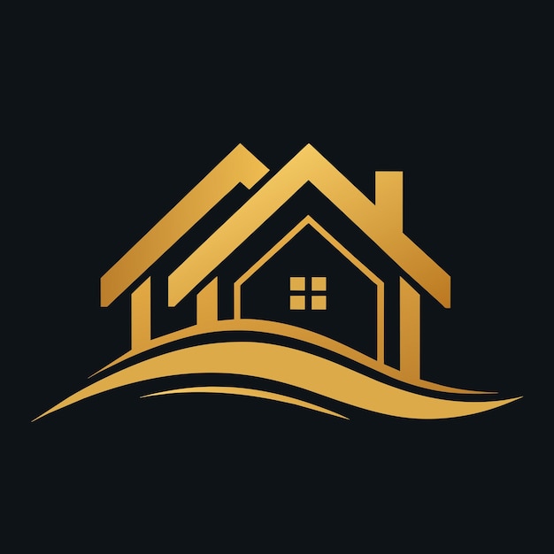 Imagen de logotipo de bienes raíces con letra inicial M en negro y dorado sobre fondo blanco Diseño de logotipo vectorial plano