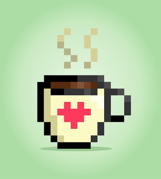 Imagen del logotipo de la taza de café de píxeles de 8 bits beber en la ilustración vectorial para el icono del juego