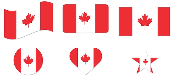 Imagen del logotipo vectorial de la bandera de Canadá Conjunto de iconos Corazón Estrella redonda Rayas estilos de agitaciones Logotipo de la interfaz vectorial