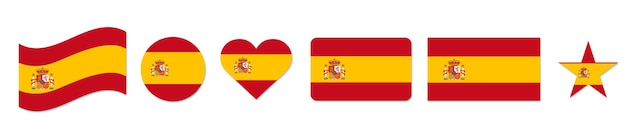 Imagen del logotipo vectorial de la bandera de España Conjunto de iconos Corazón Estrella redonda Rayas estilos de agitaciones Logotipo de la interfaz vectorial