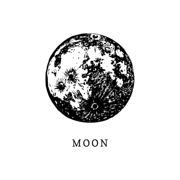 Imagen de la luna sobre fondo blanco Ilustración vectorial dibujada a mano